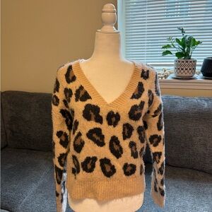 PINK Victoria's Secret Tan and Black Leopard V-Neck Sweater